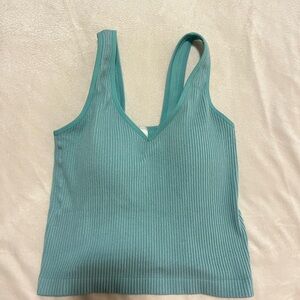 Ribbed V-Neck Tank Top in Aqua Blue